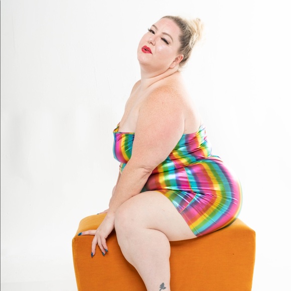 SHEIN Dresses & Skirts - Plus size metallic shiny tube rainbow dress
